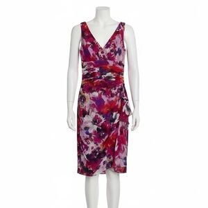 Lauren Ralph Lauren Silk Chiffon Faux Wrap Dress Size 2 Cocktail Floral Artsy